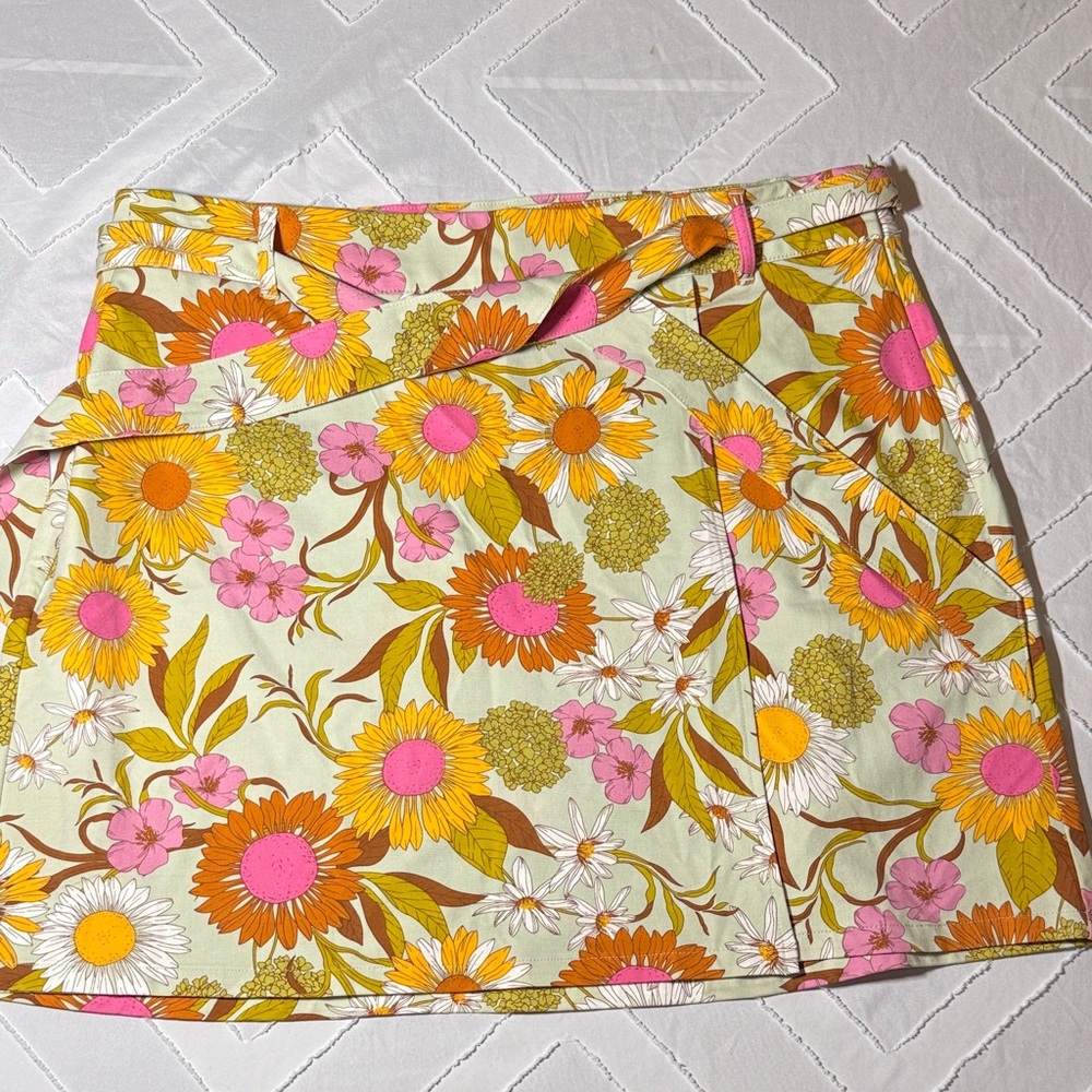 Spartina 449 Floral Mini Skirt in Pink, Orange, and Green